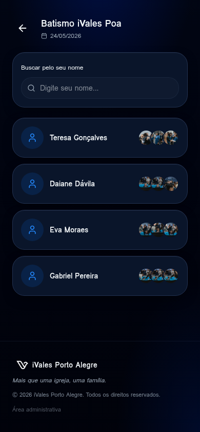 Batismo iVales Poa — Galeria por pessoa